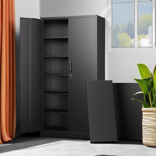 Black Lockable Tall Metal Storage Cabinet