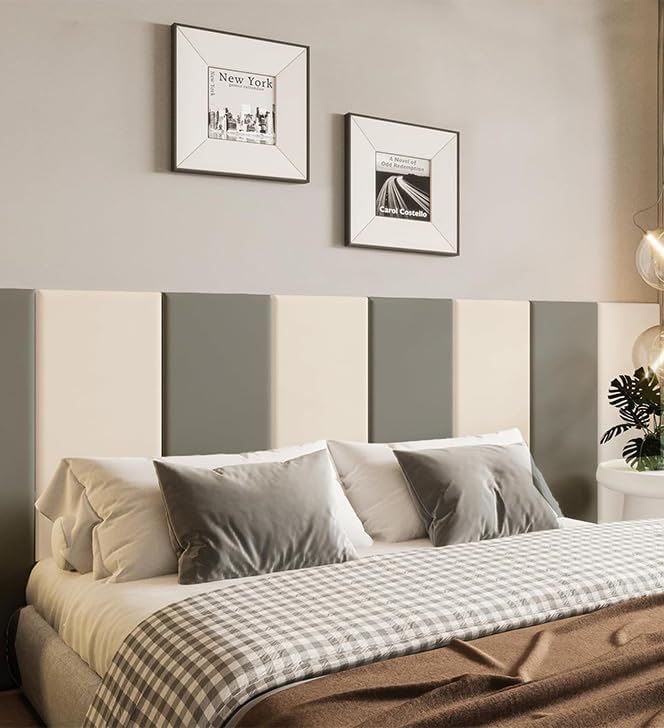 Grey Peel Stick Upholstered Wall Headboard