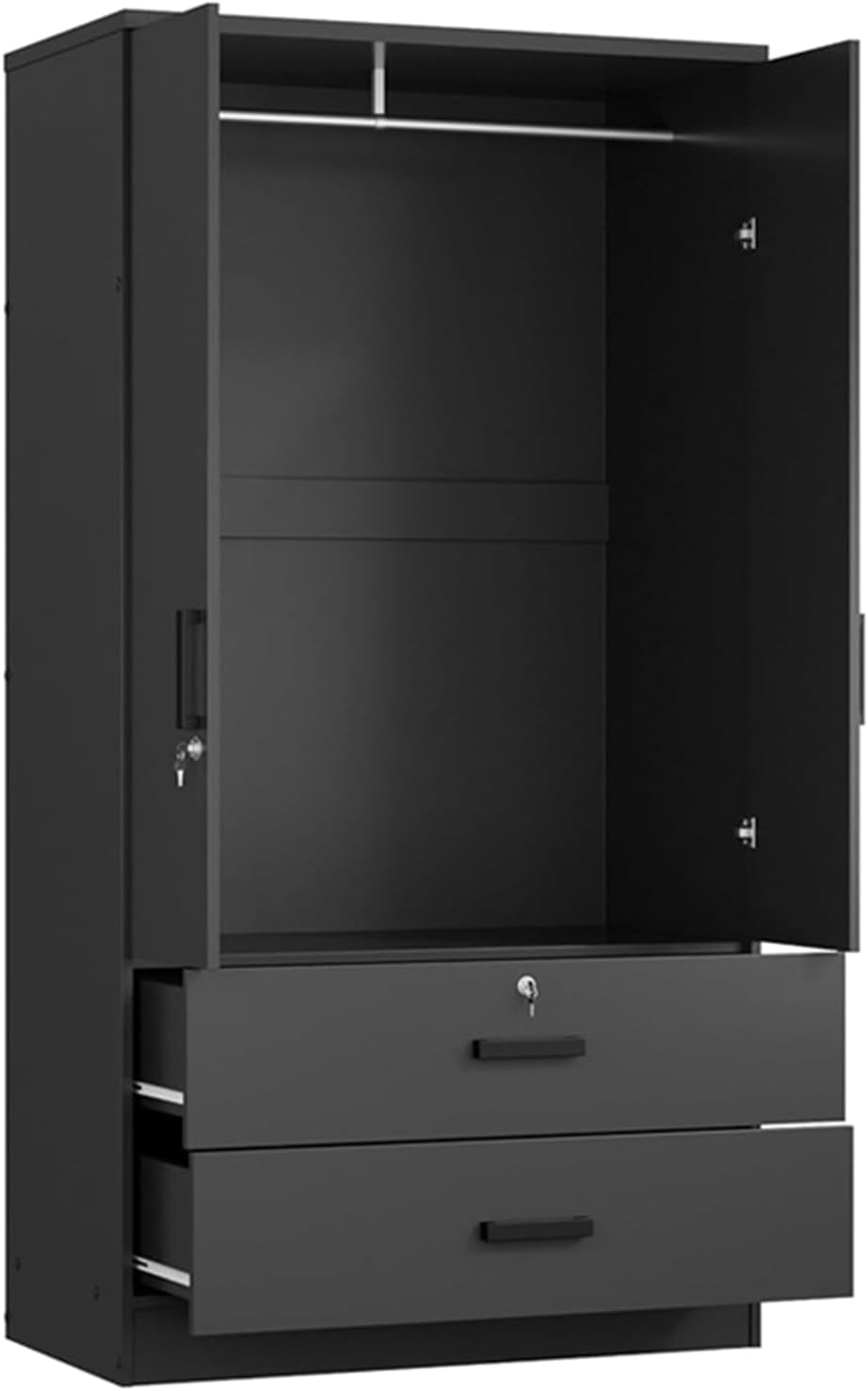Black Lockable Double Door Wardrobe Closet