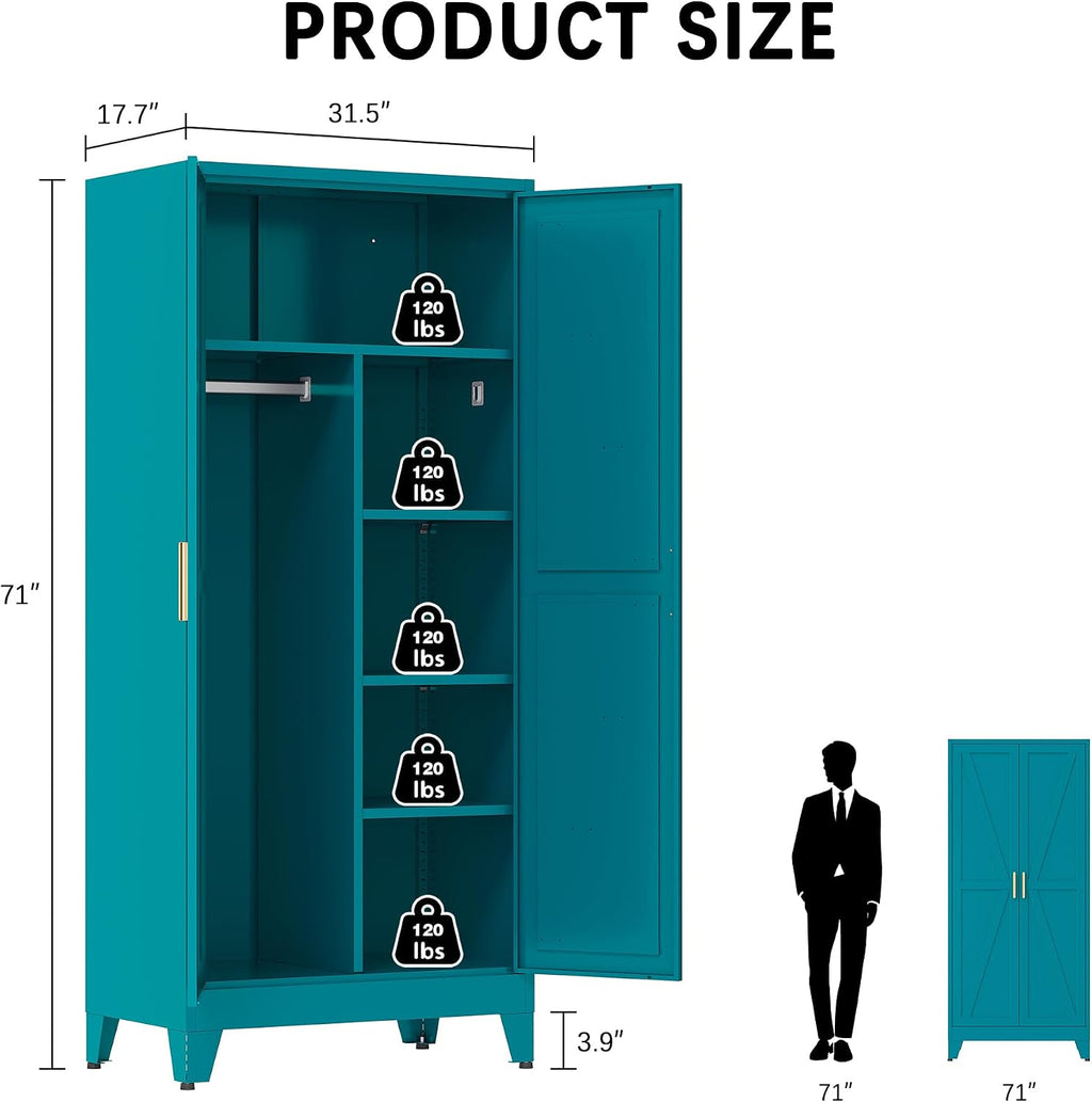 Blue Heavy Duty Metal Wardrobe Closet