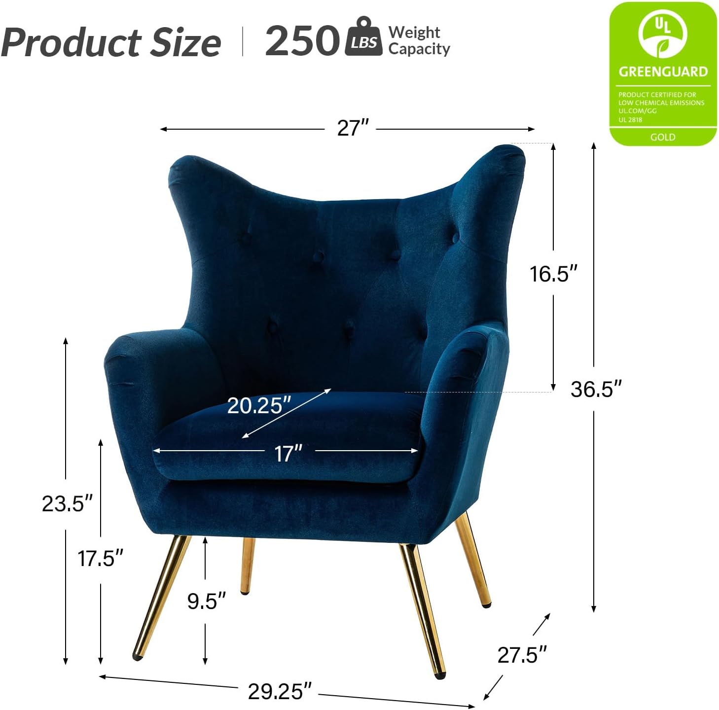 Navy Tufted Velvet Wingback Chair