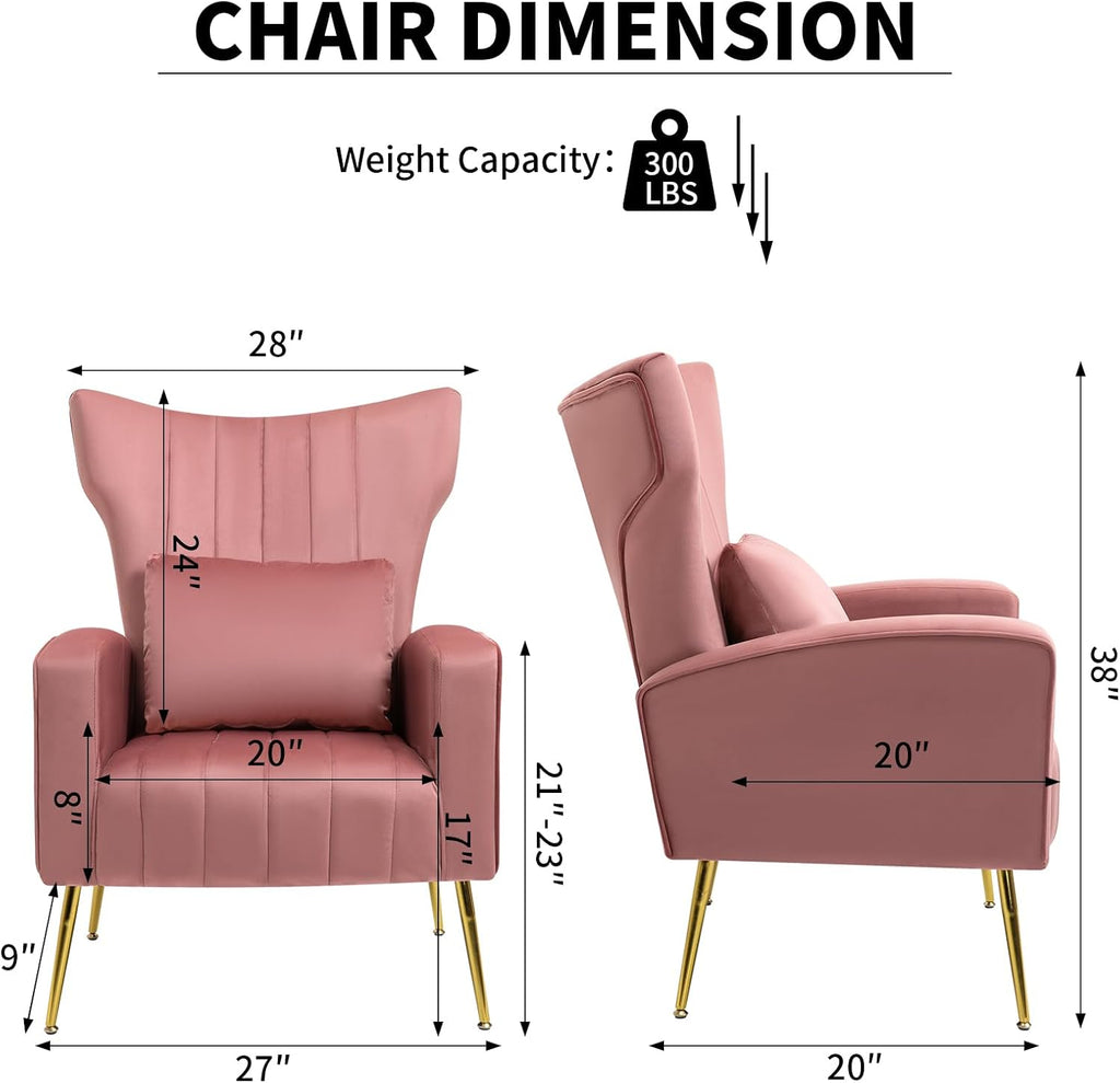 Blush Pink Velvet Wingback Chairs Set of 2