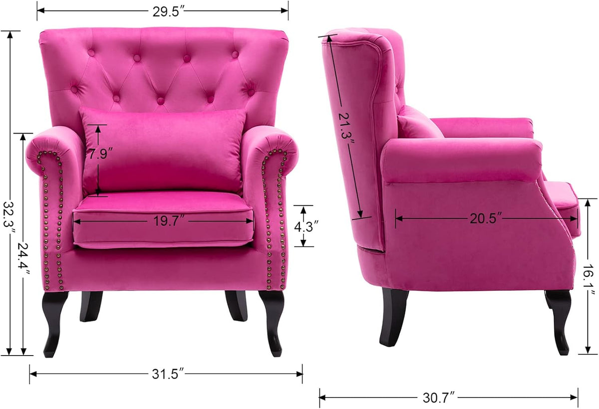 Rose Pink Tufted Velvet Wingback Accent Chair