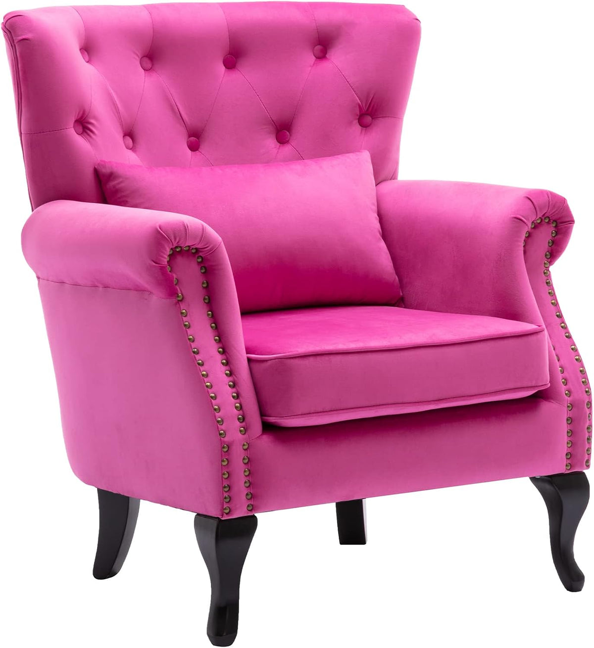 Rose Pink Tufted Velvet Wingback Accent Chair
