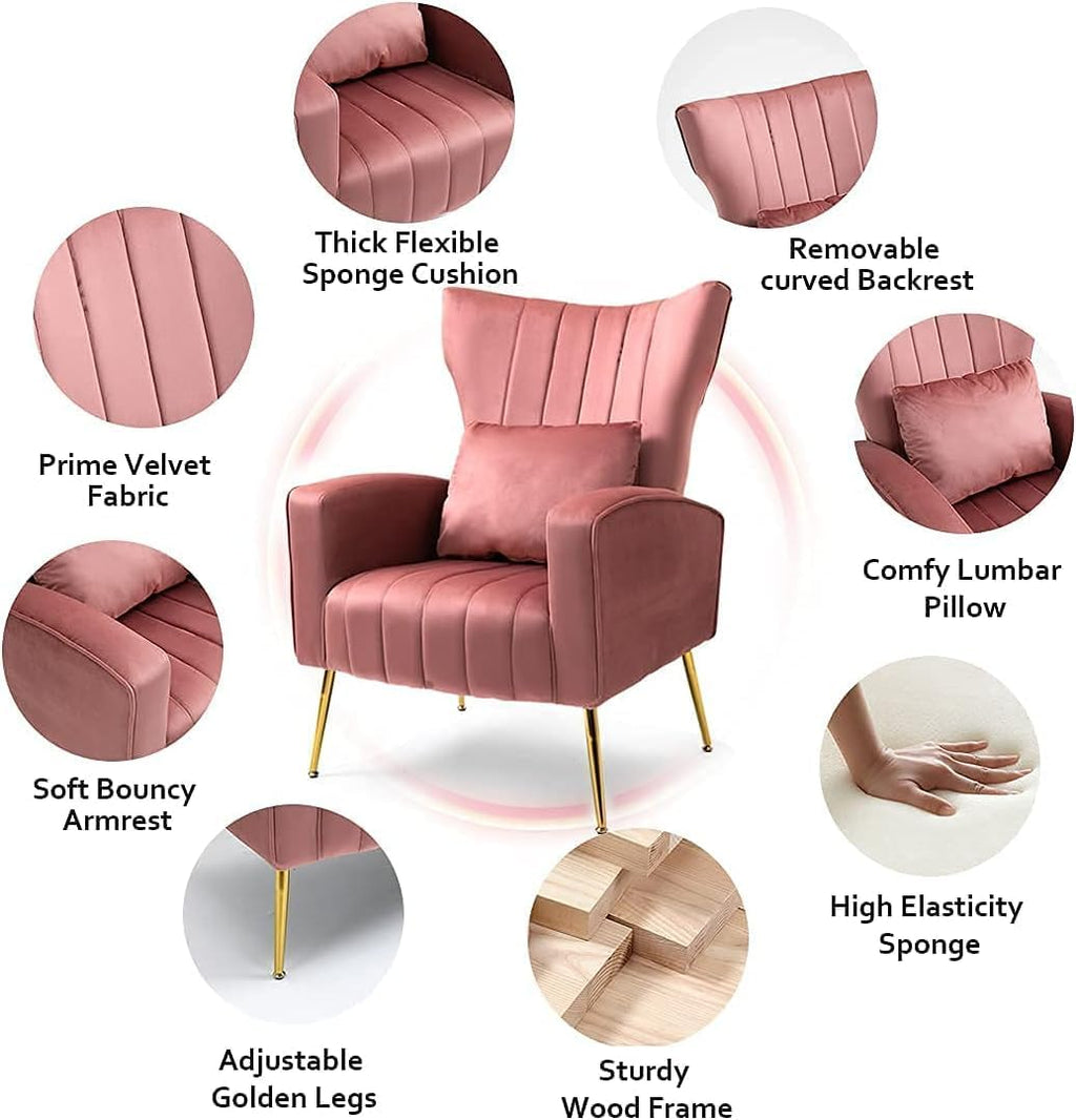 Blush Pink Velvet Wingback Chairs Set of 2