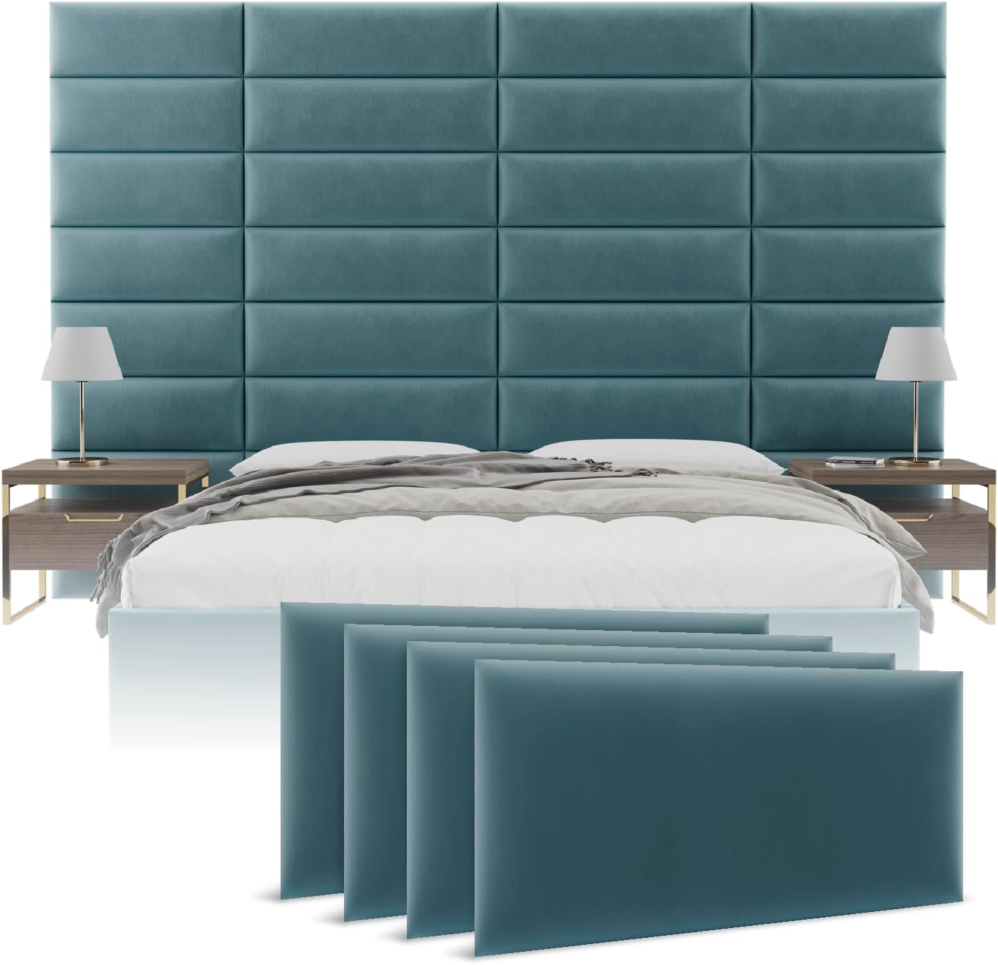 Antique Blue Velvet Headboard Panels