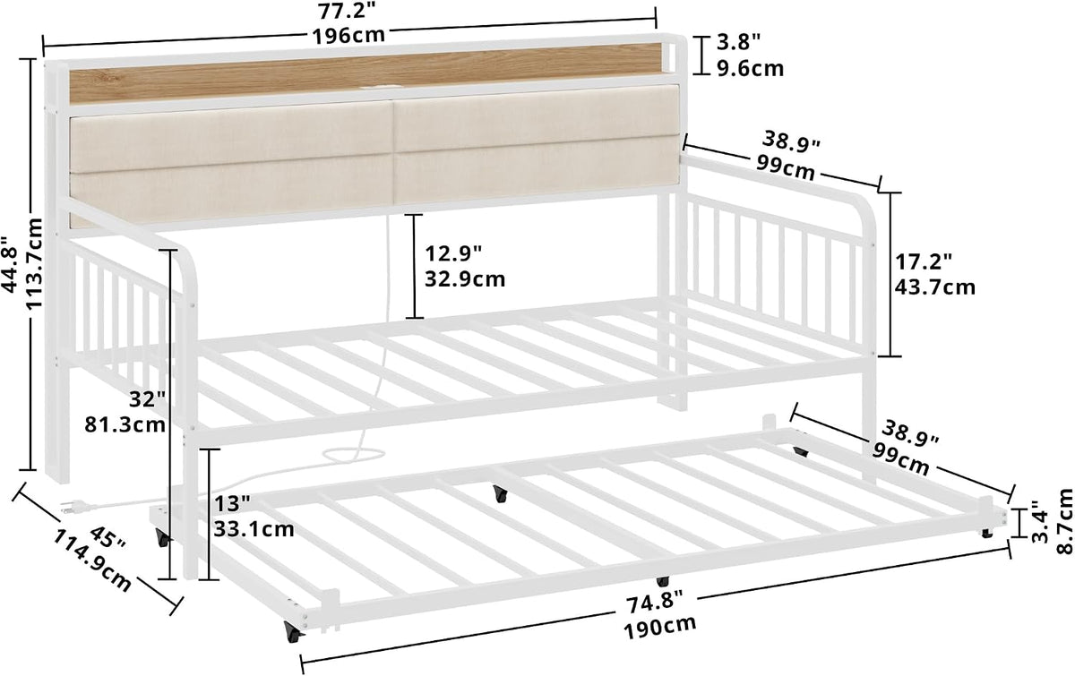 White Metal Daybed with Trundle