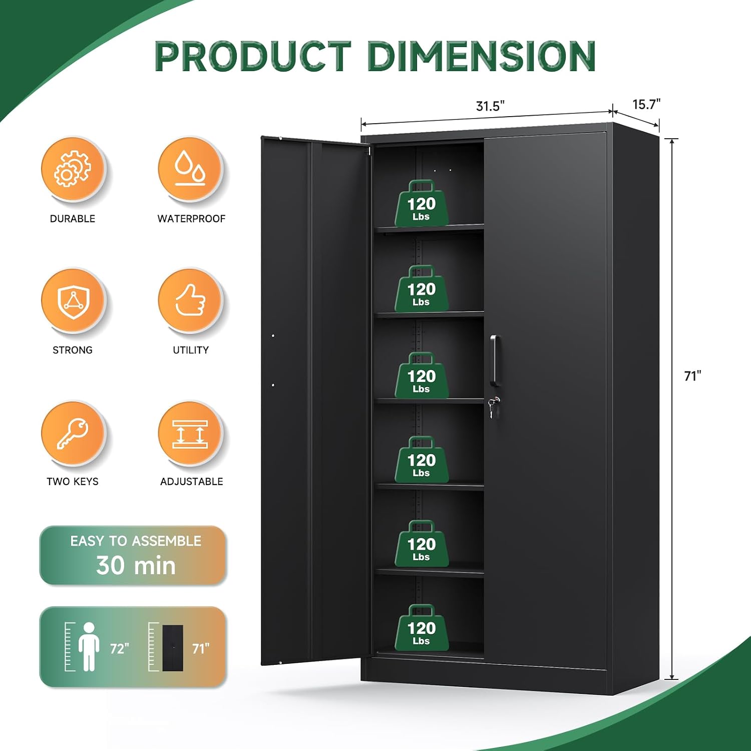 Black Lockable Tall Metal Storage Cabinet
