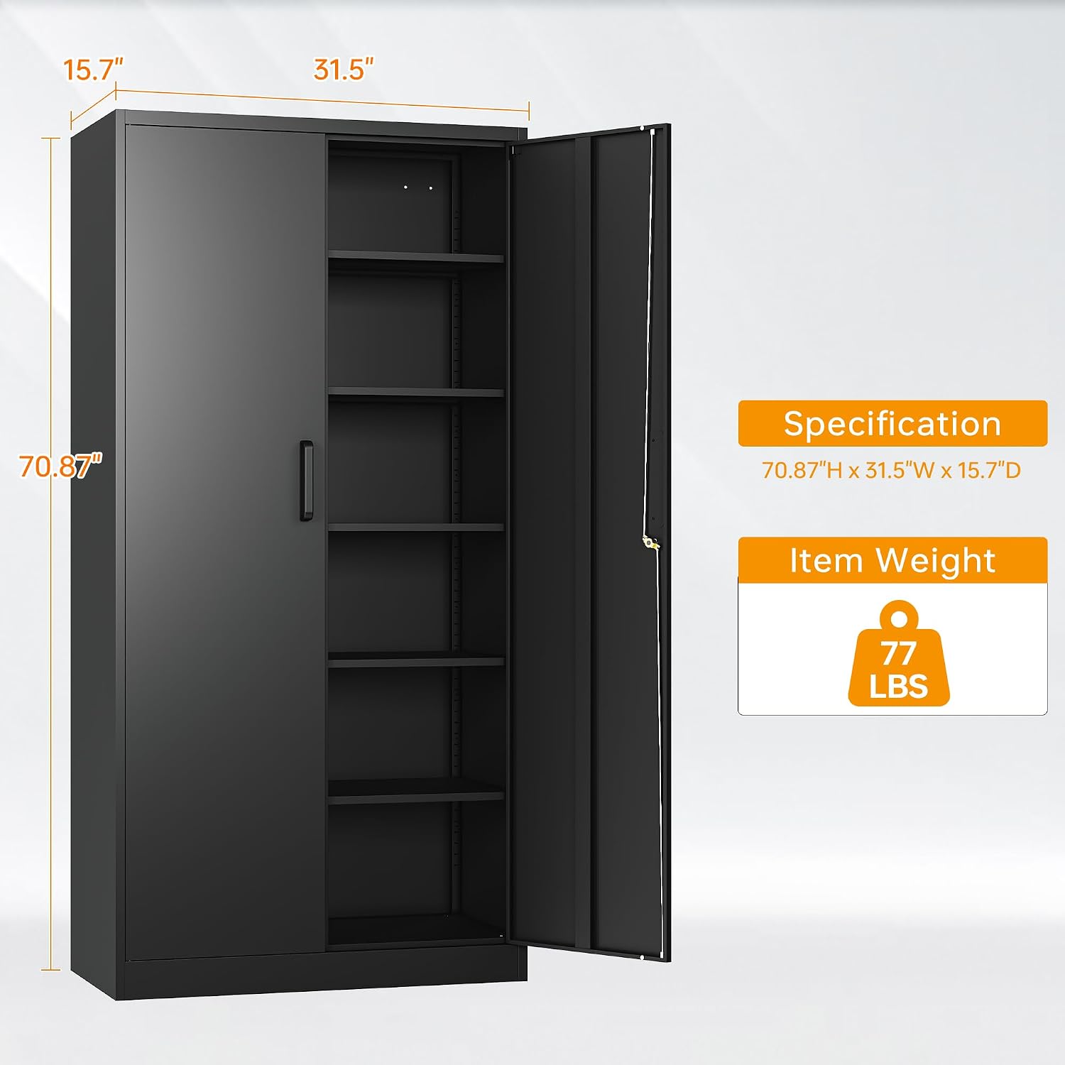 Black Lockable Metal Garage Storage Cabinet
