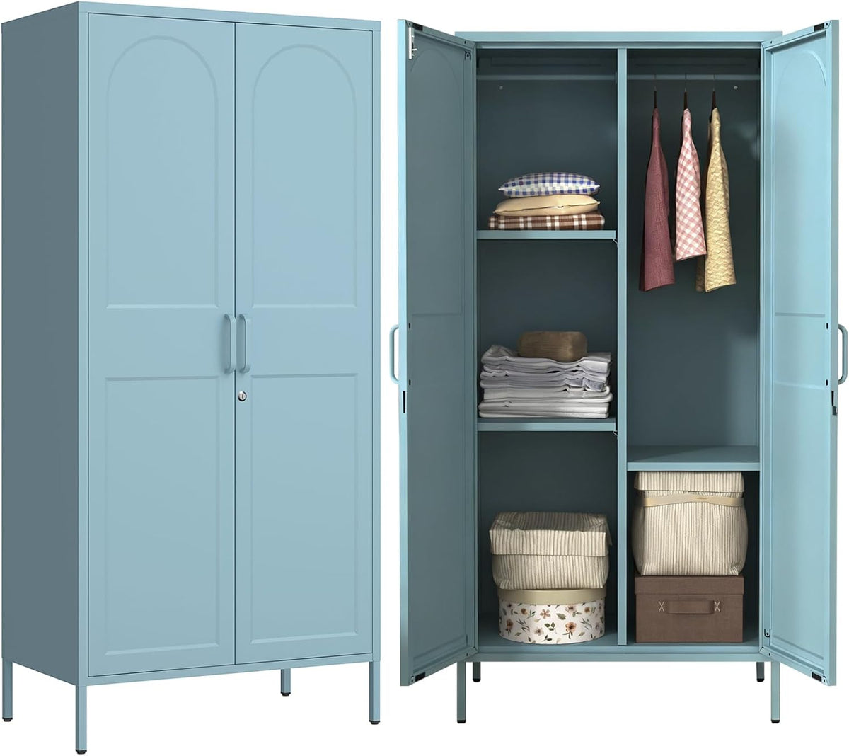 Blue Lockable Metal Wardrobe Closet
