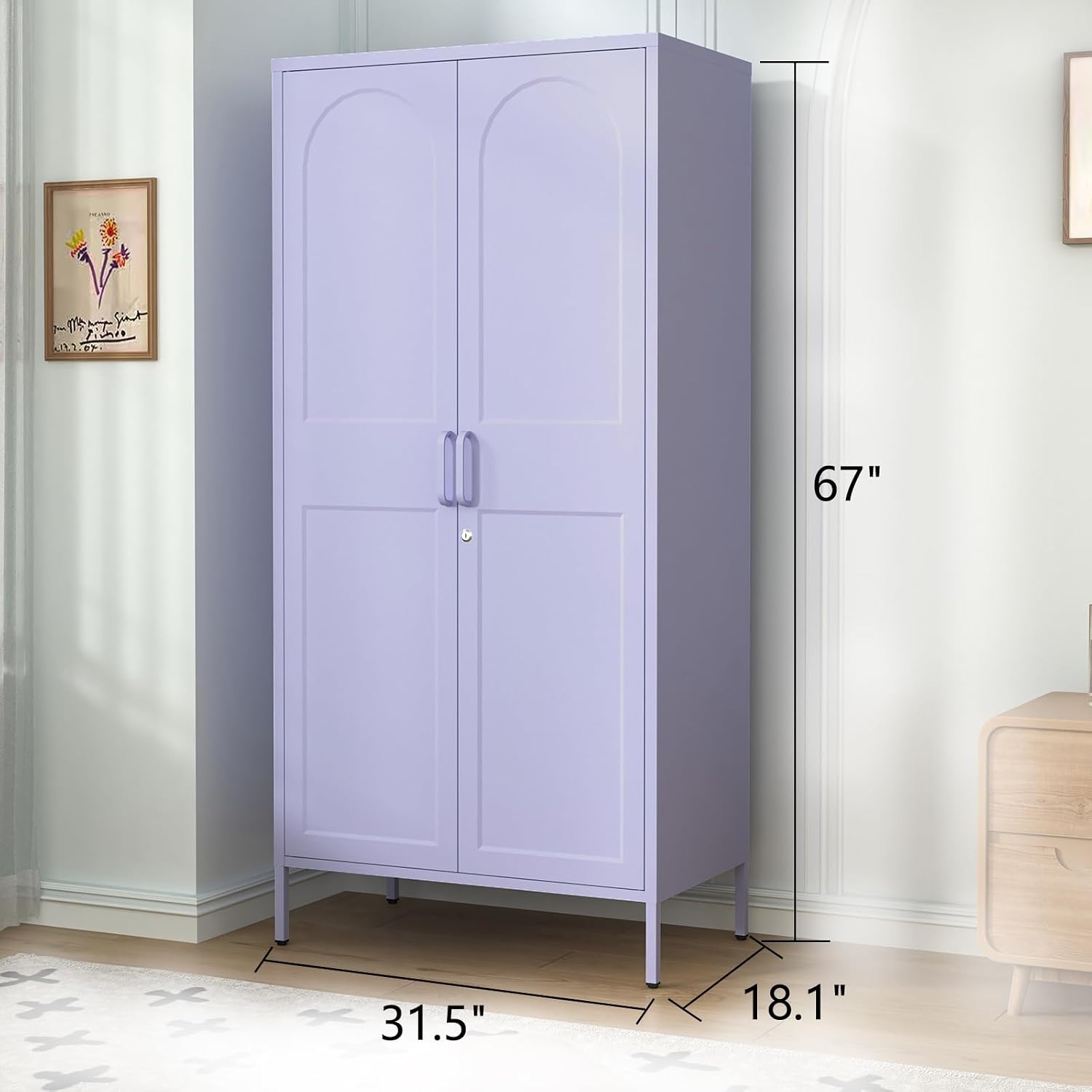 Purple Lockable Metal Wardrobe Closet