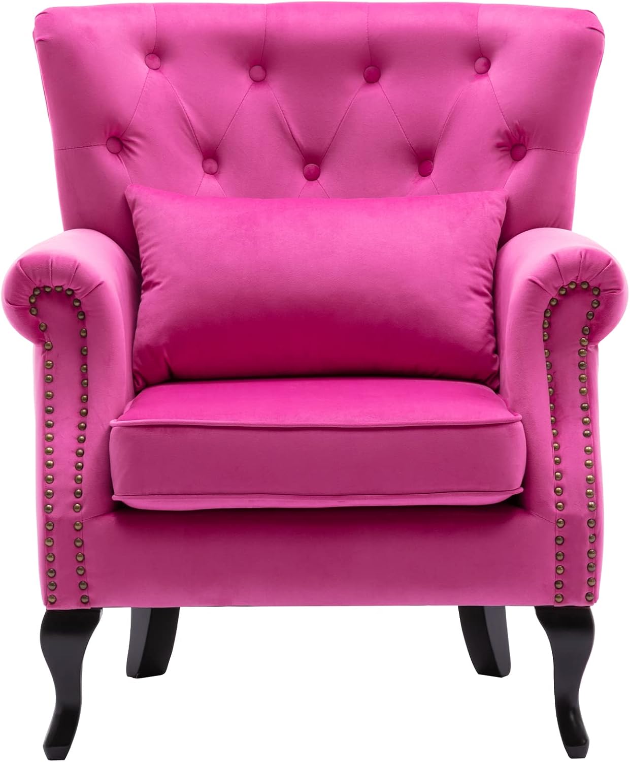 Rose Pink Tufted Velvet Wingback Accent Chair