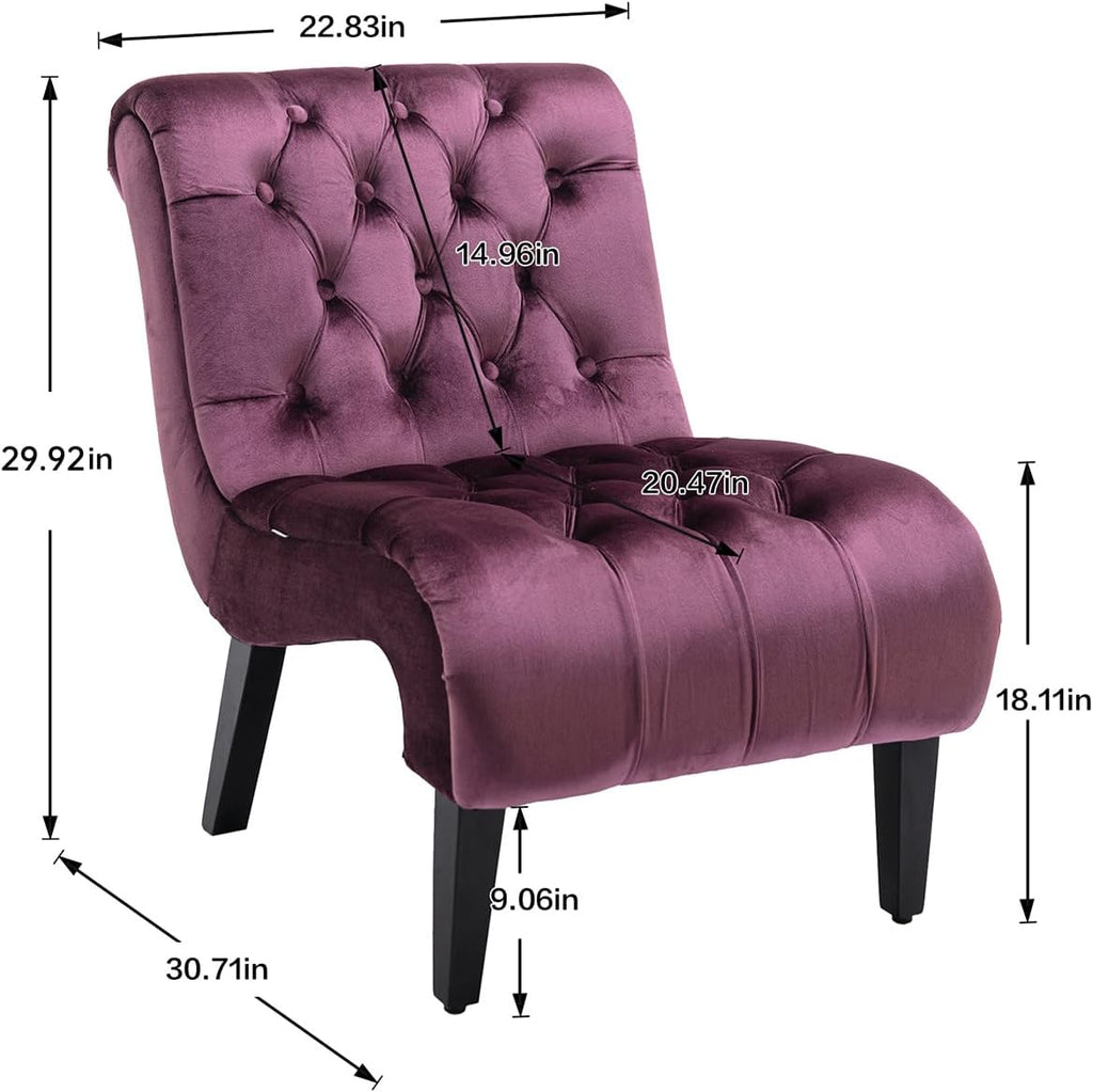Purple Tufted Velvet Armless Accent Chair