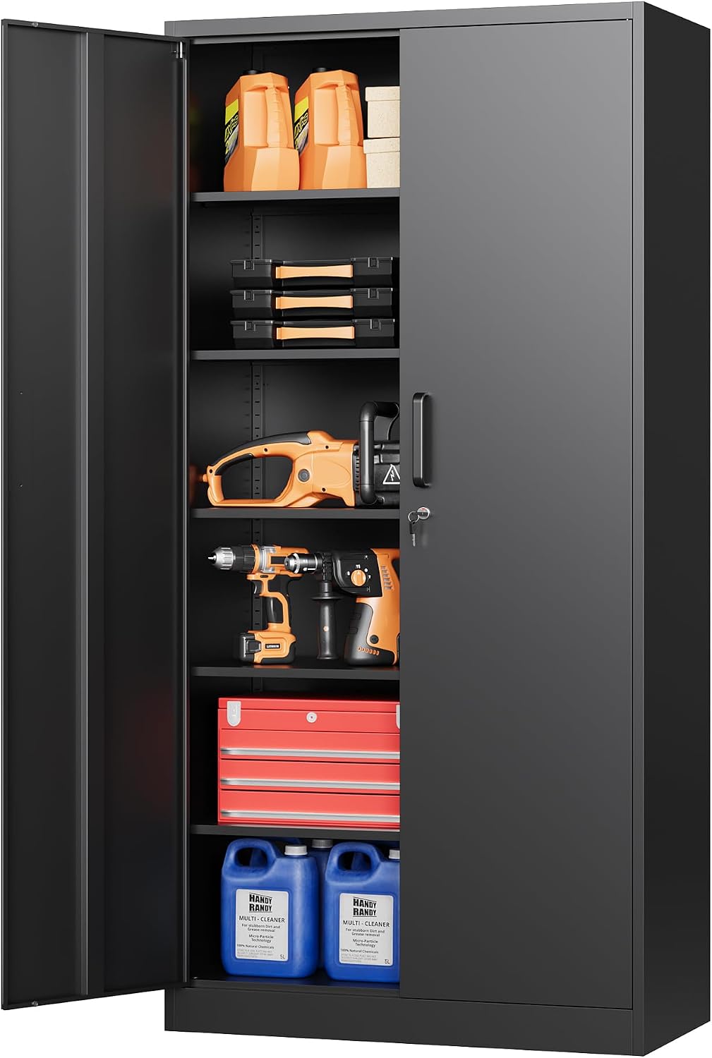 Black Lockable Metal Garage Storage Cabinet