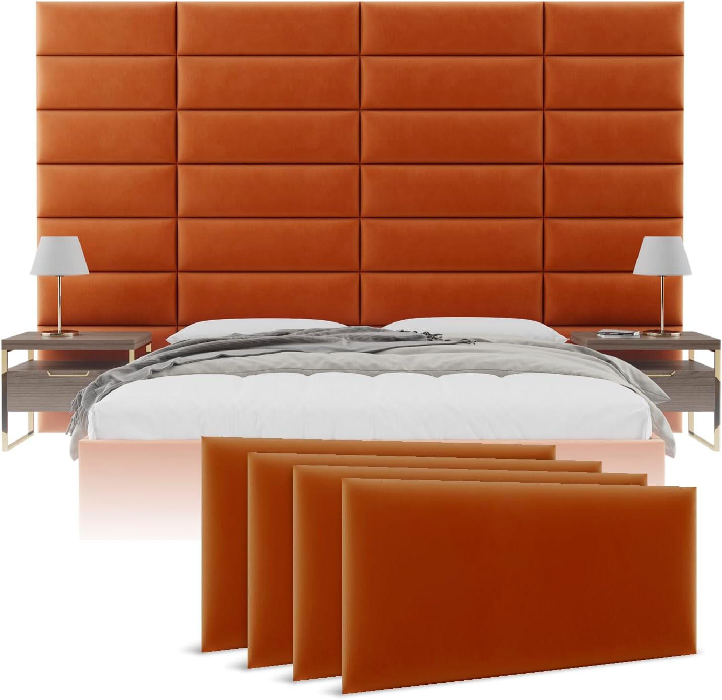 Rust Velvet Queen Headboard Panels