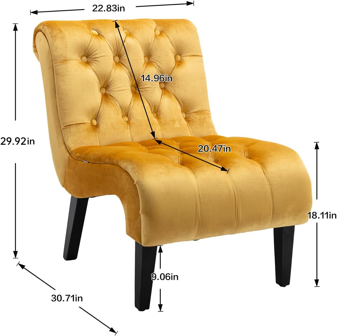 Yellow Tufted Velvet Armless Accent Chair