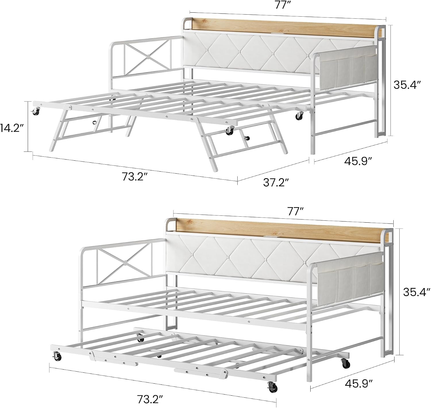 White LED Daybed with Trundle