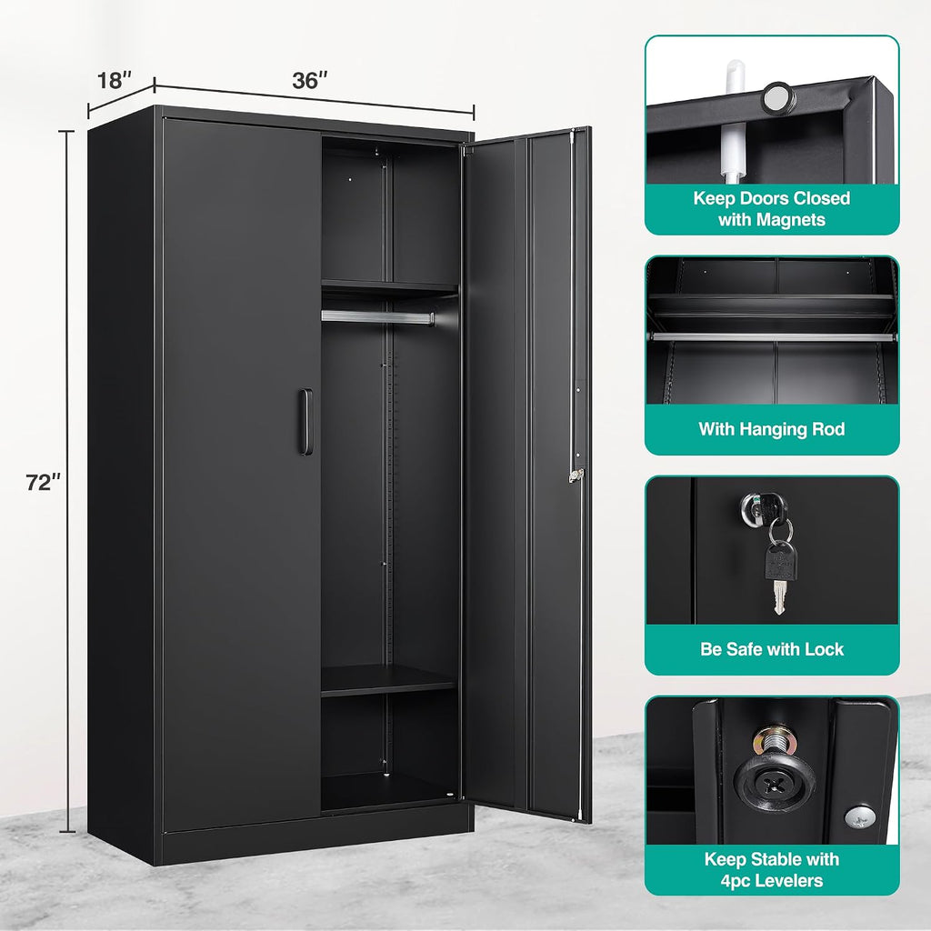 Black Lockable Metal Wardrobe Closet