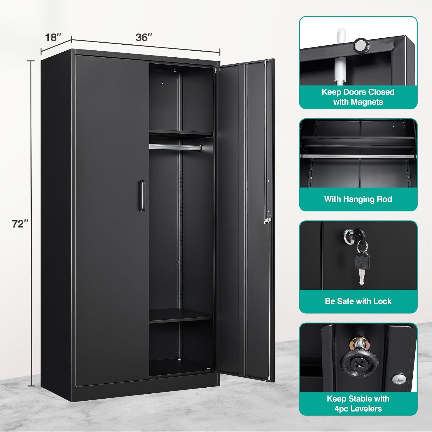 Black Lockable Metal Wardrobe Closet