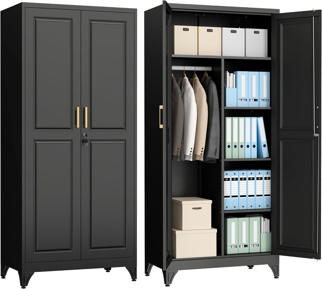 Black Lockable Metal Wardrobe Closet
