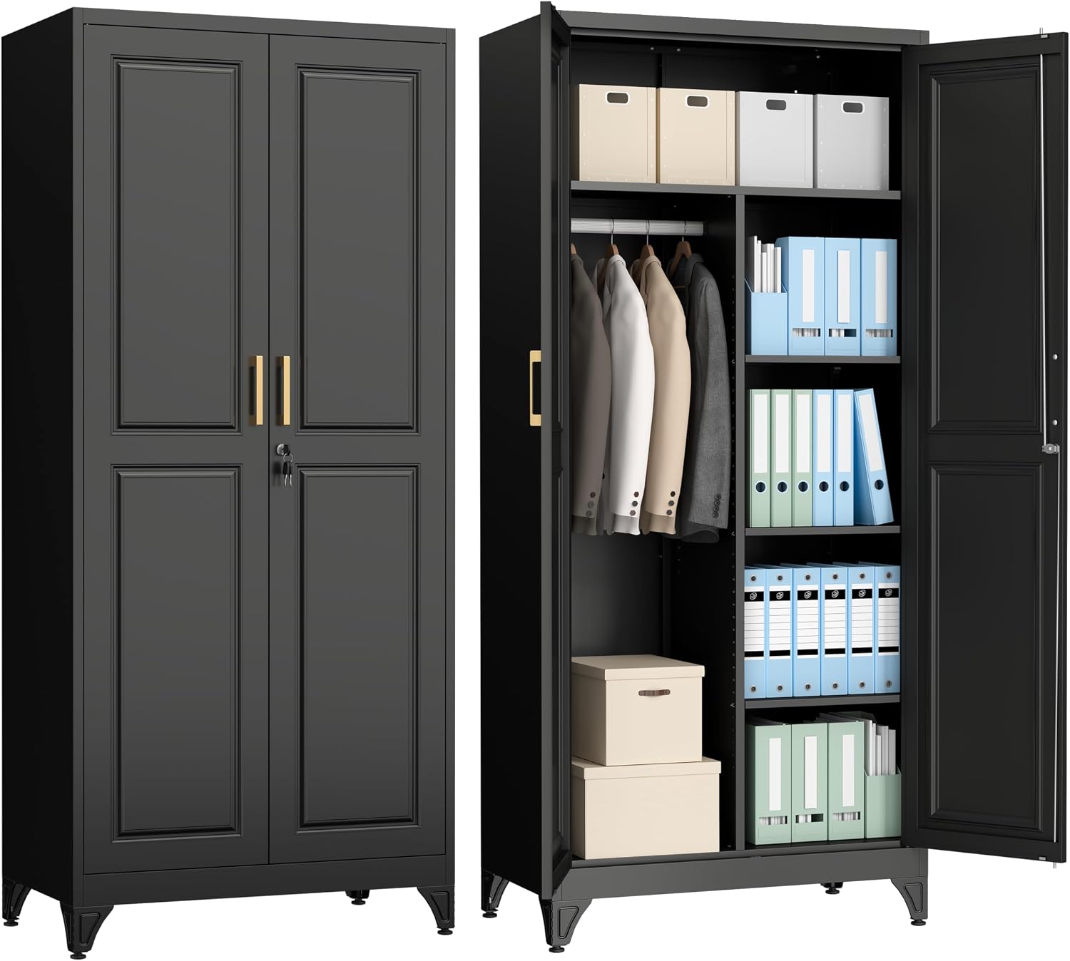 Black Lockable Metal Wardrobe Closet