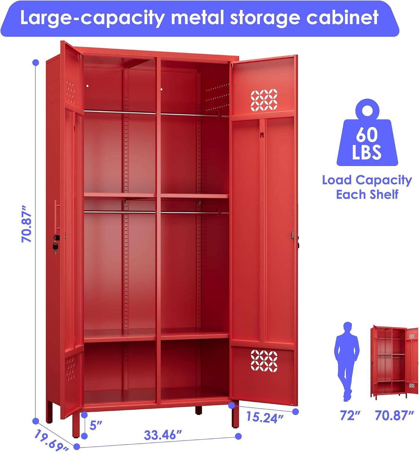 Red Lockable Deep Metal Wardrobe Closet