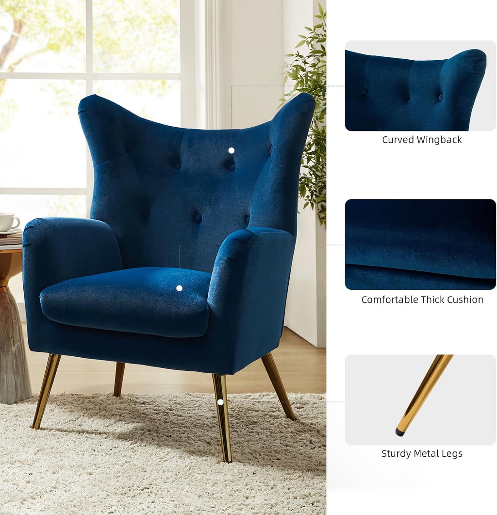 Navy Tufted Velvet Wingback Chair