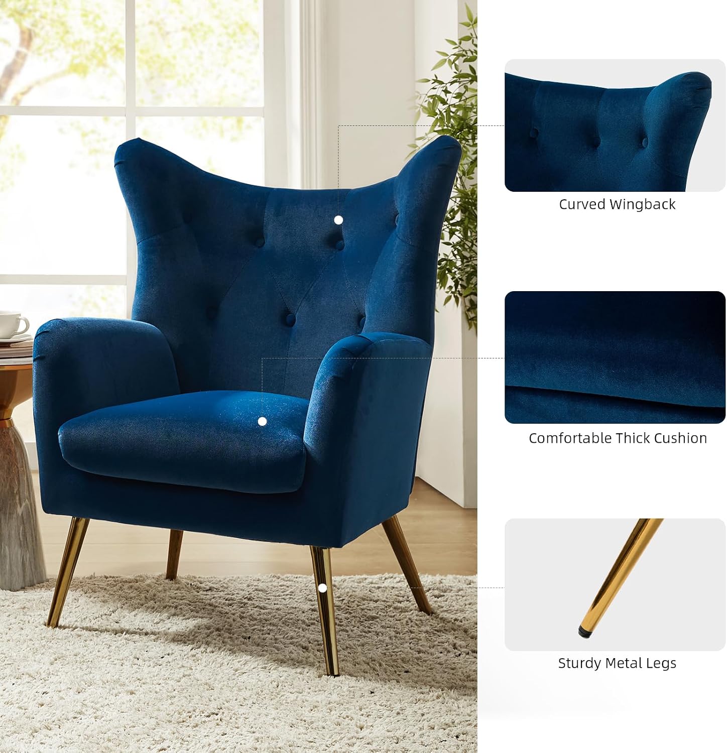 Navy Tufted Velvet Wingback Chair