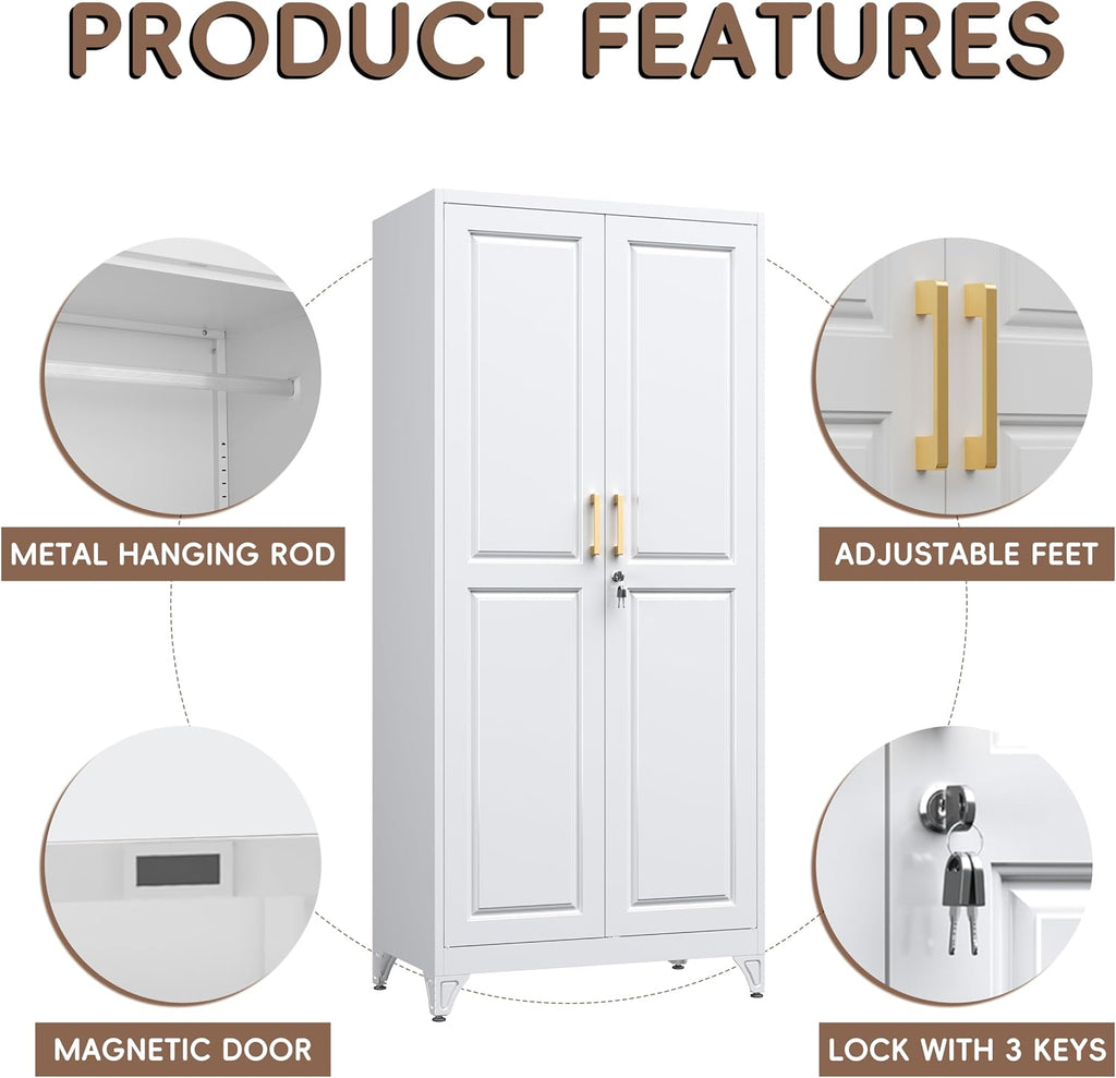 White Lockable Metal Wardrobe Closet