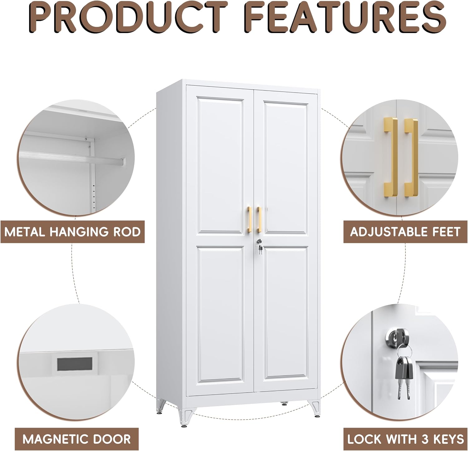 White Lockable Metal Wardrobe Closet