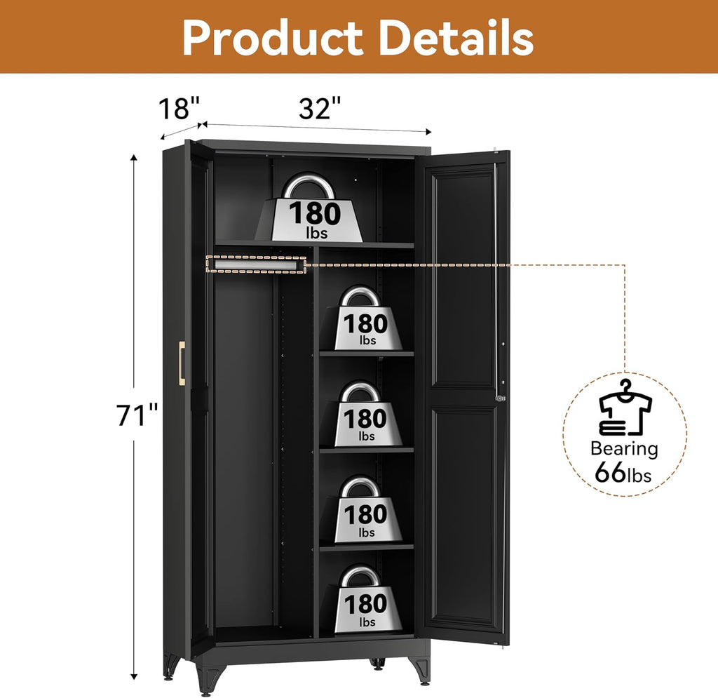 Black Lockable Metal Wardrobe Closet