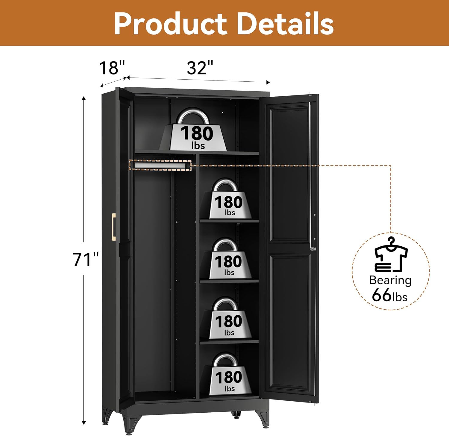 Black Lockable Metal Wardrobe Closet
