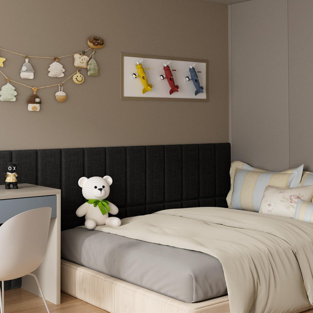 Black Fabric Peel Stick Acoustic Headboard Panels