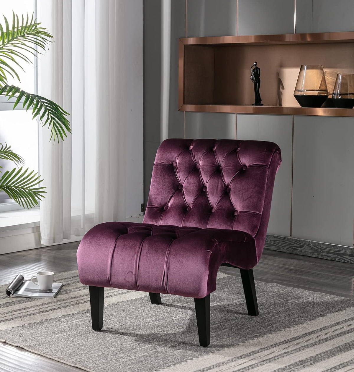 Purple Tufted Velvet Armless Accent Chair