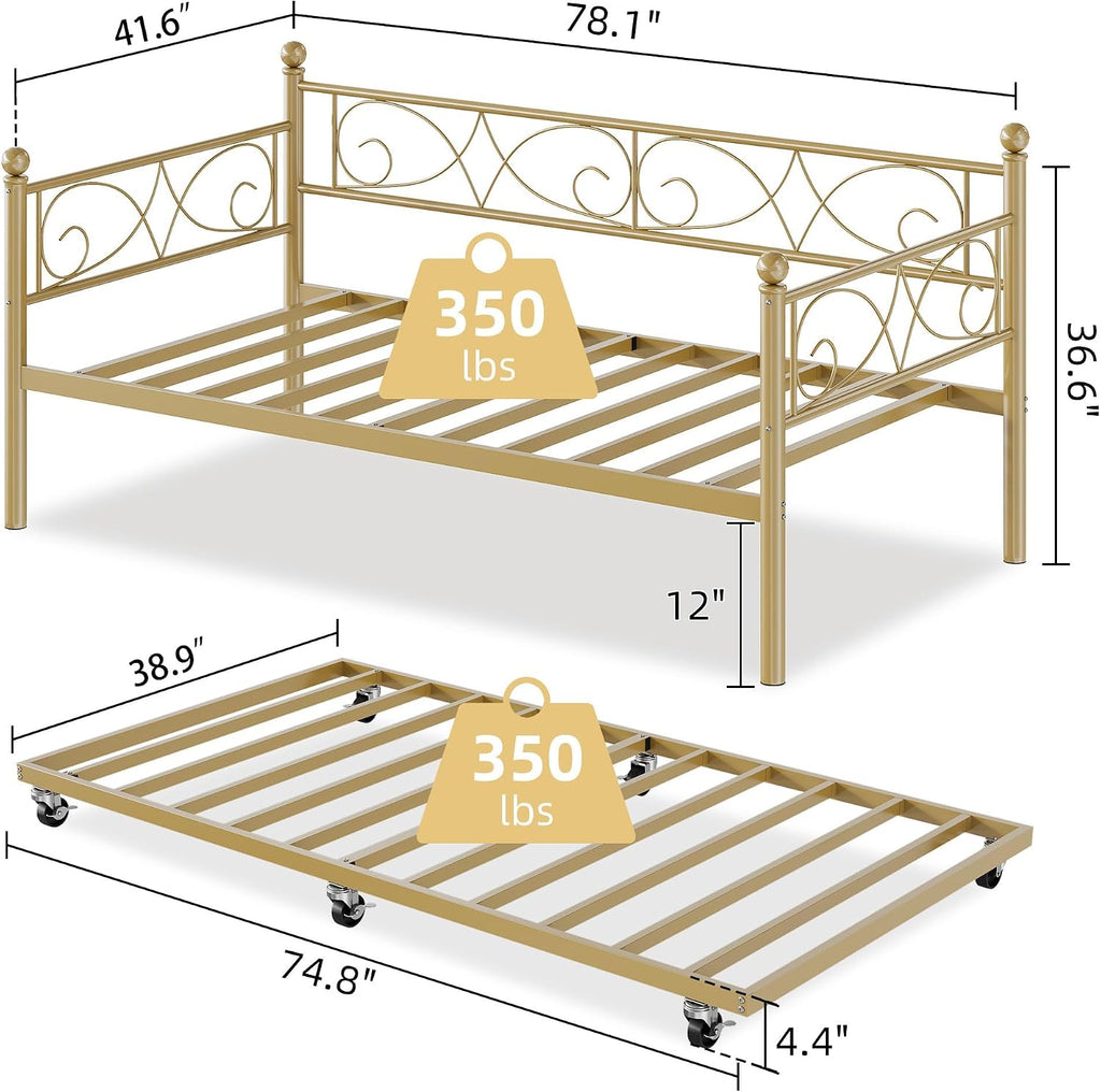 Gold Metal Daybed with Trundle