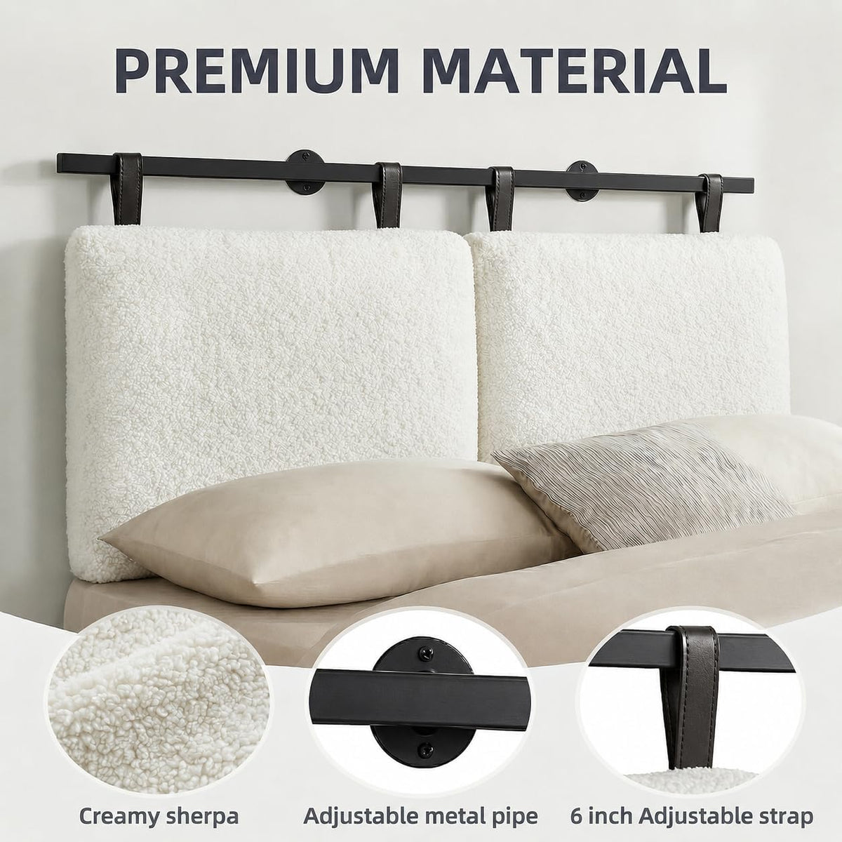 White Upholstered King Wall Headboard