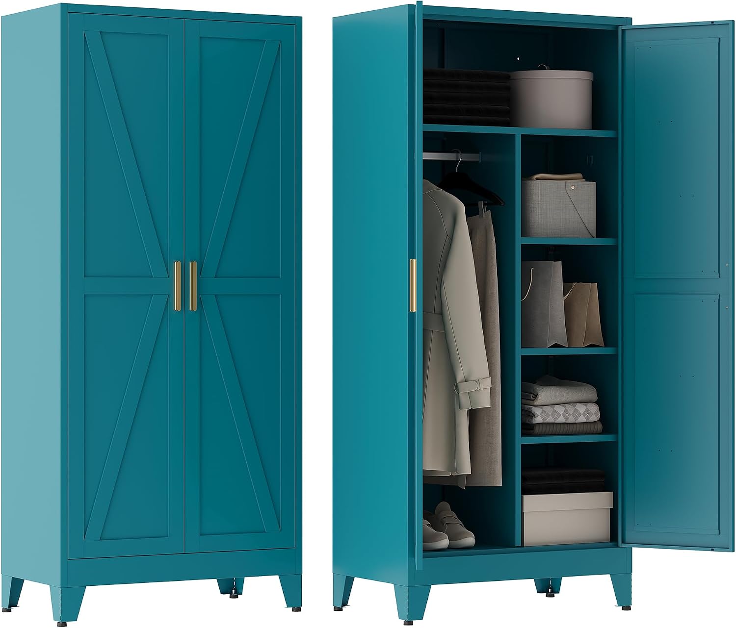 Blue Heavy Duty Metal Wardrobe Closet