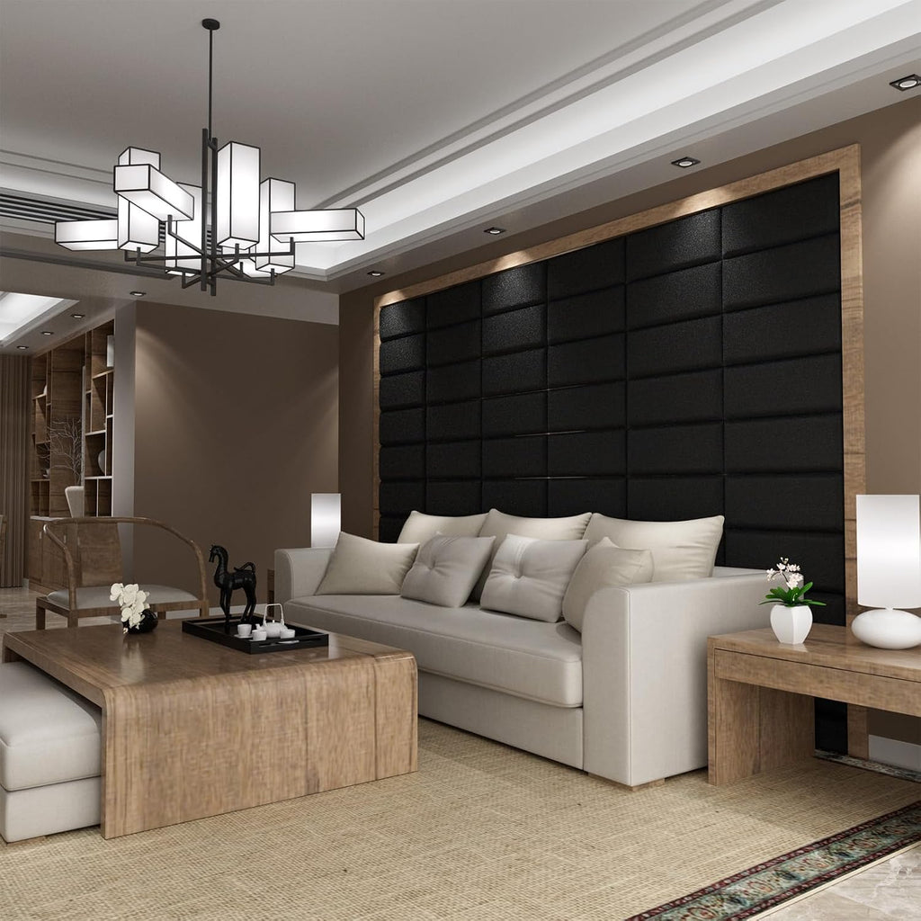 Black Fabric Peel Stick Acoustic Headboard Panels