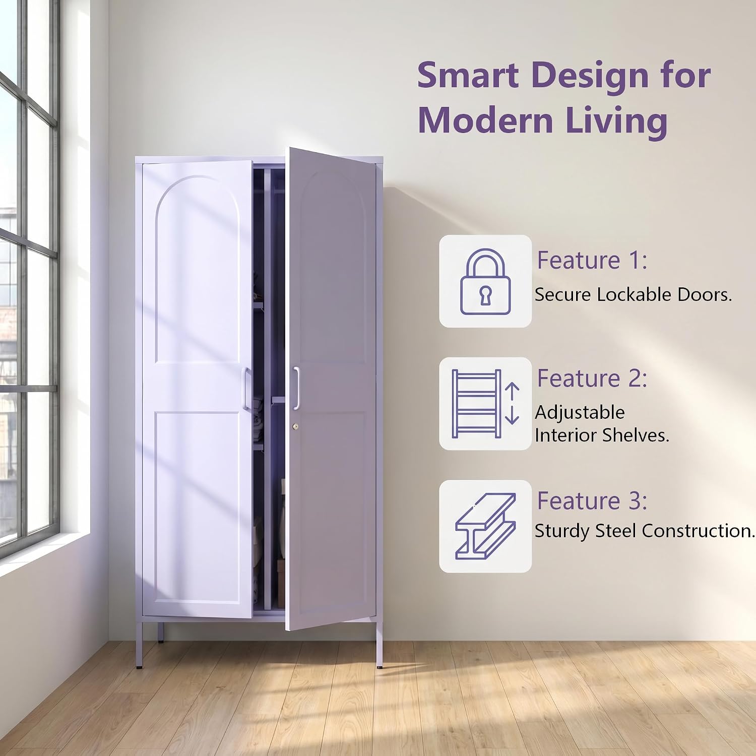 Purple Lockable Metal Wardrobe Closet
