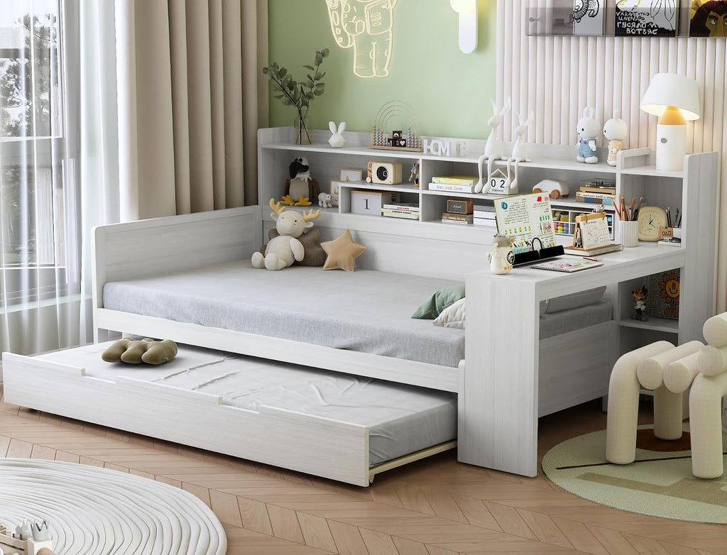 White Corner Daybed with Desk & Trundle