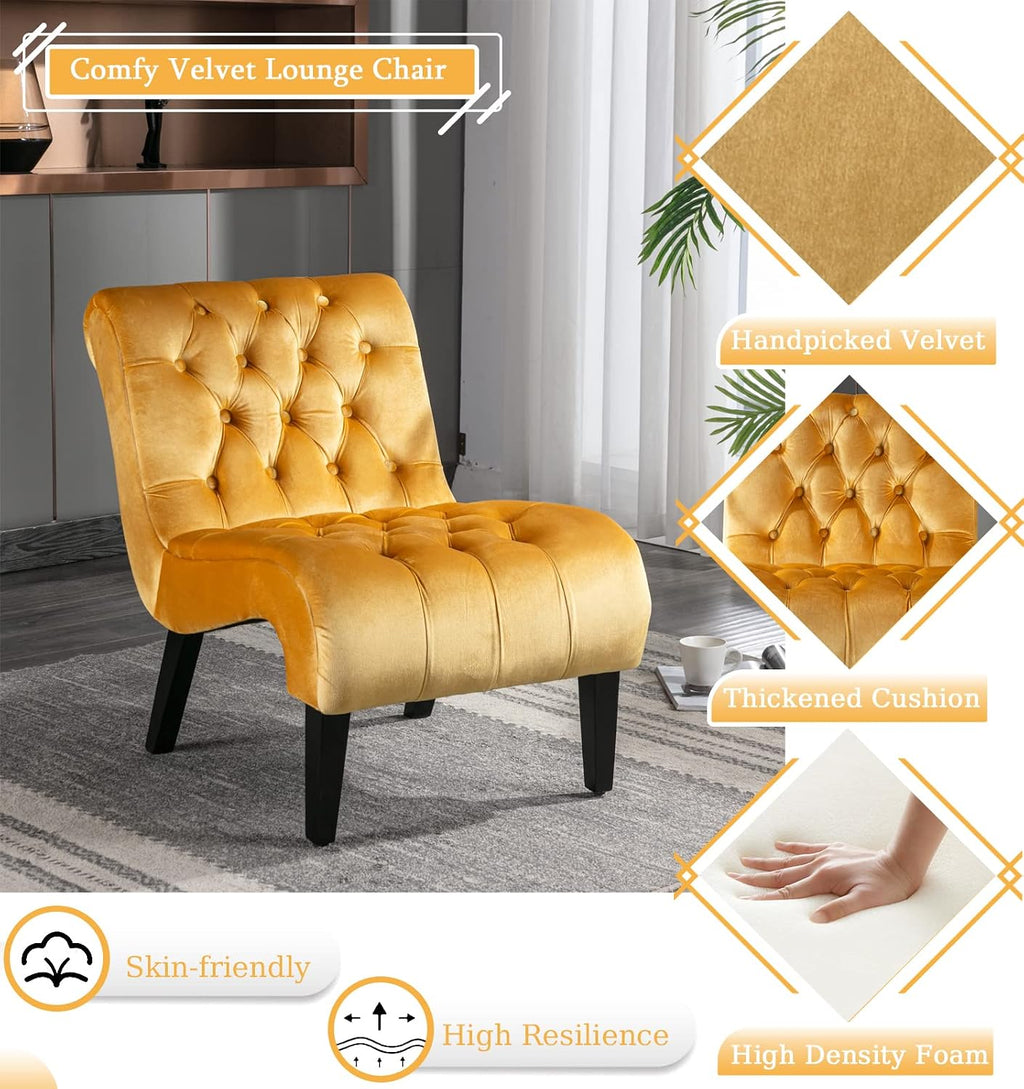 Yellow Tufted Velvet Armless Accent Chair