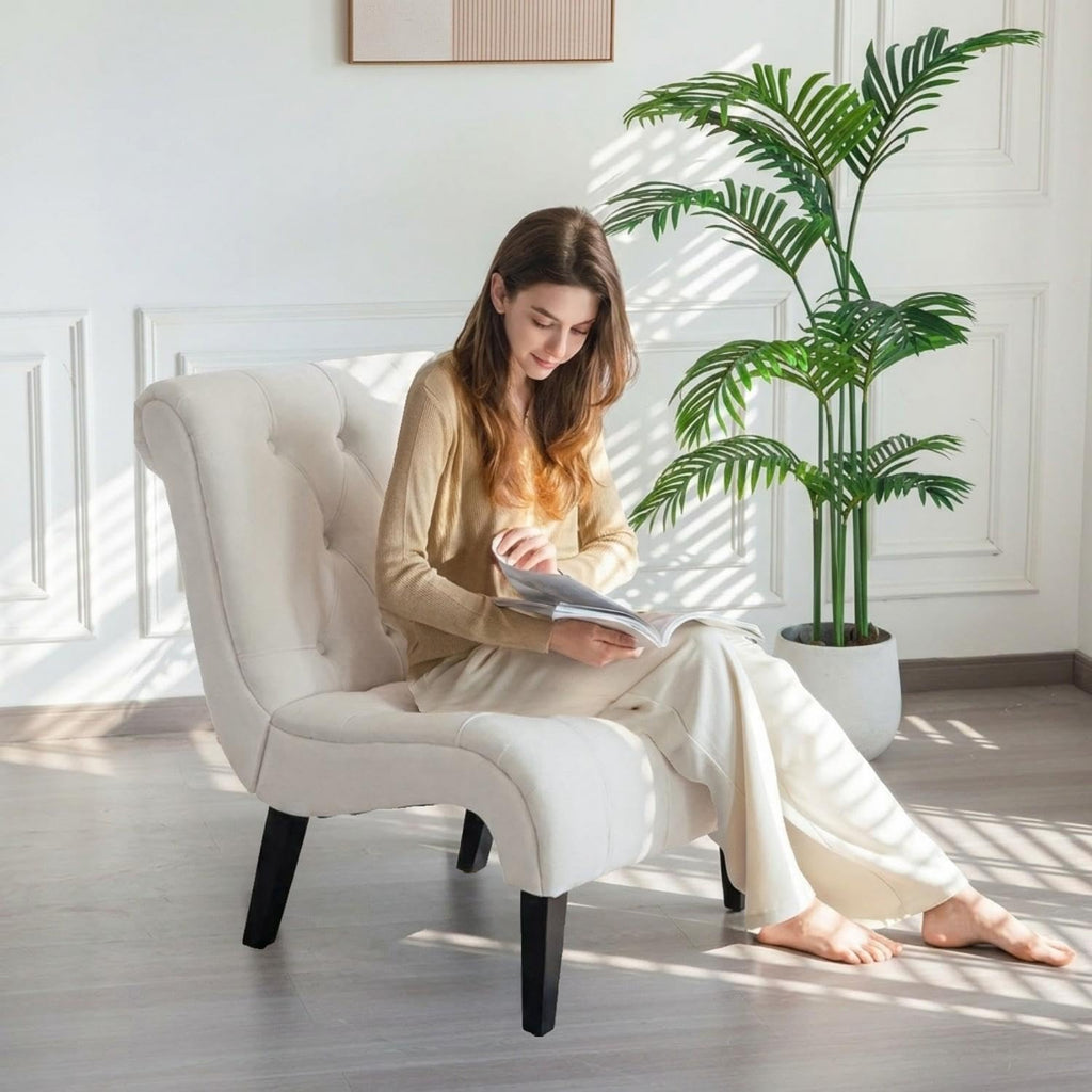 Cream Tufted Velvet Accent Chair