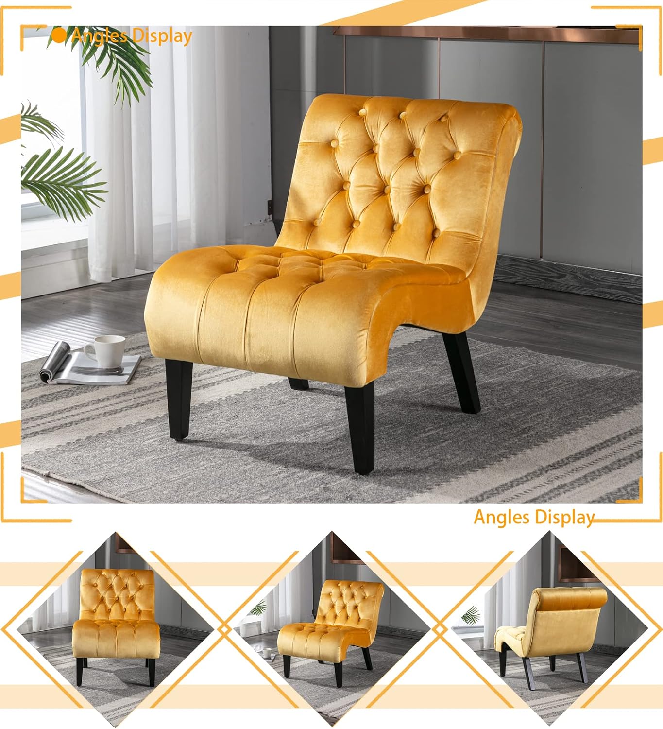 Yellow Tufted Velvet Armless Accent Chair