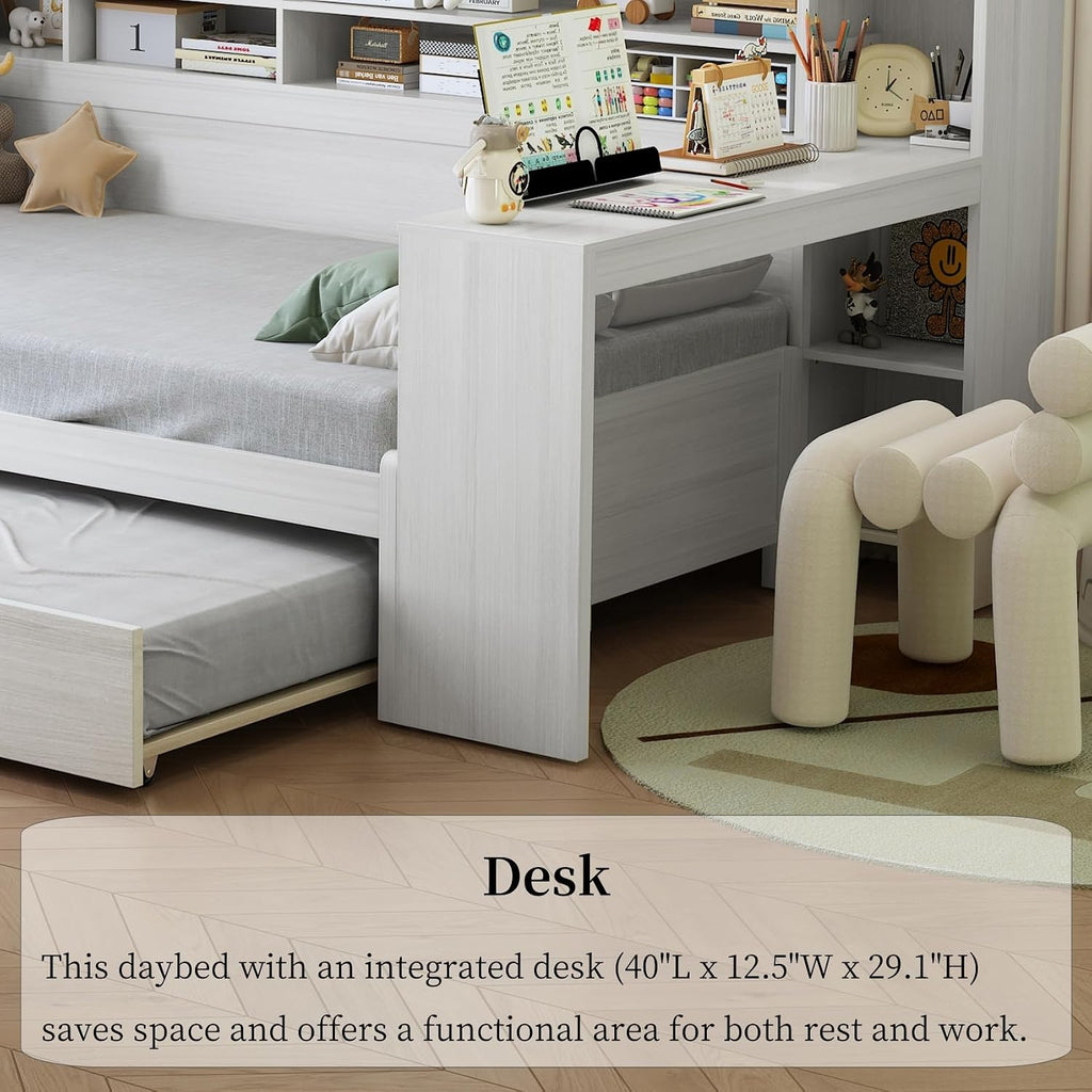 White Corner Daybed with Desk & Trundle