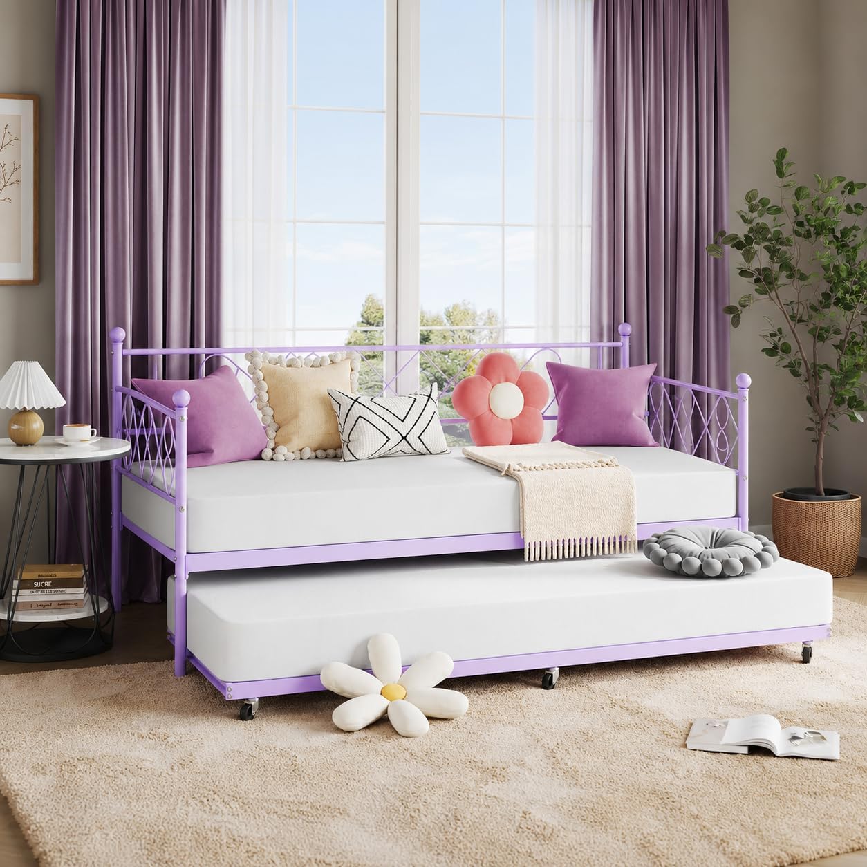 Purple Metal Daybed with Trundle