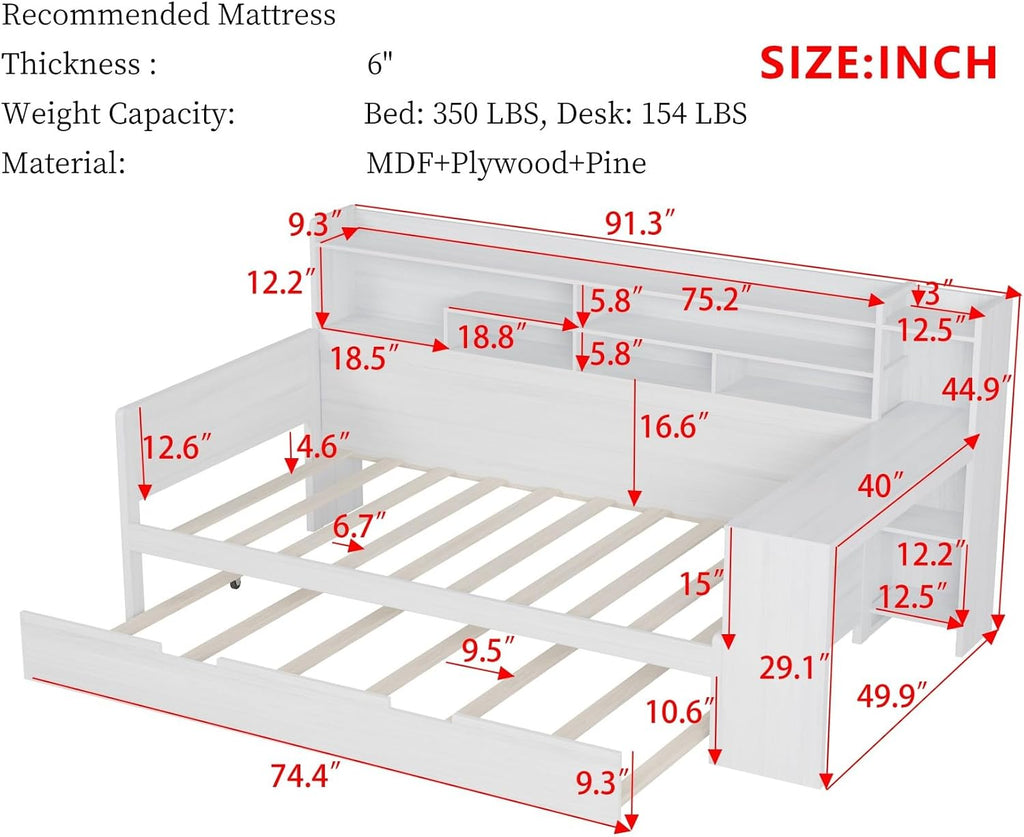 White Corner Daybed with Desk & Trundle