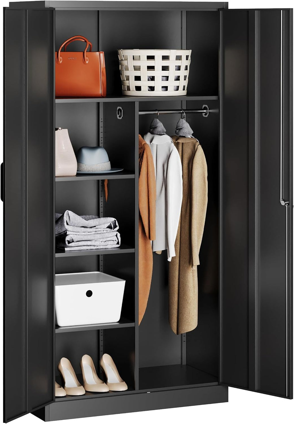 Black Lockable Metal Wardrobe Closet