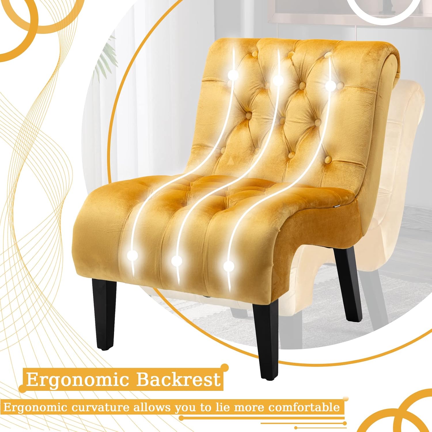 Yellow Tufted Velvet Armless Accent Chair