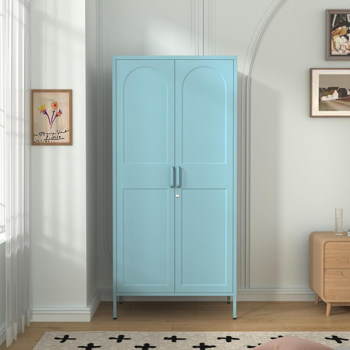 Blue Lockable Metal Wardrobe Closet