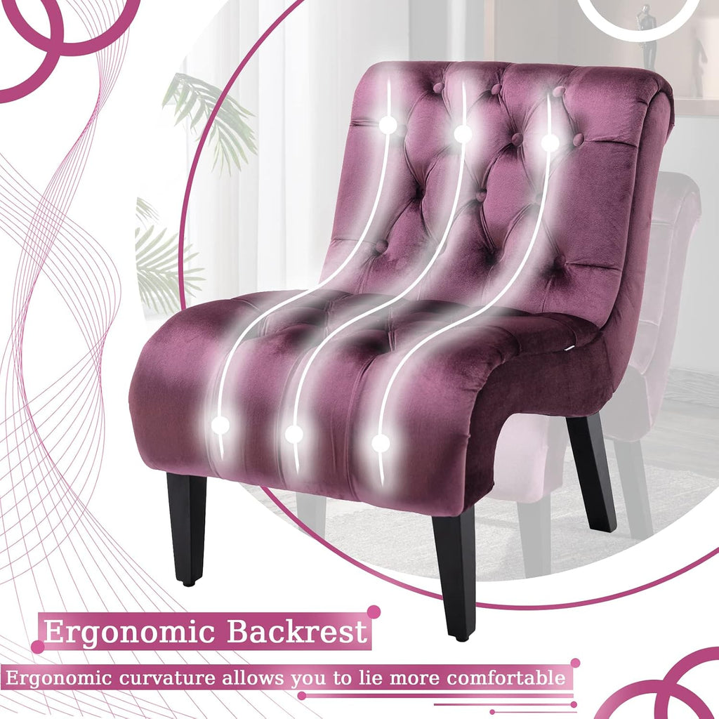 Purple Tufted Velvet Armless Accent Chair